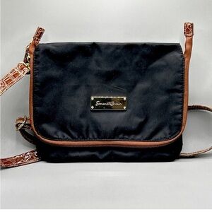 SAMANTHA BROWN Black Nylon Travel Shoulder Bag Croc Trim w Zippered Card Holder+